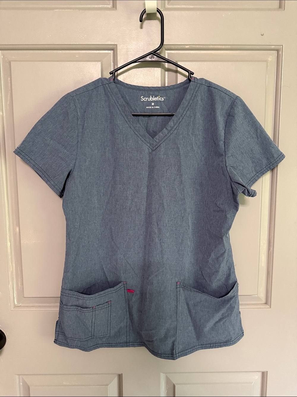 Women's V-Neck Denim-Blue Scrub Top